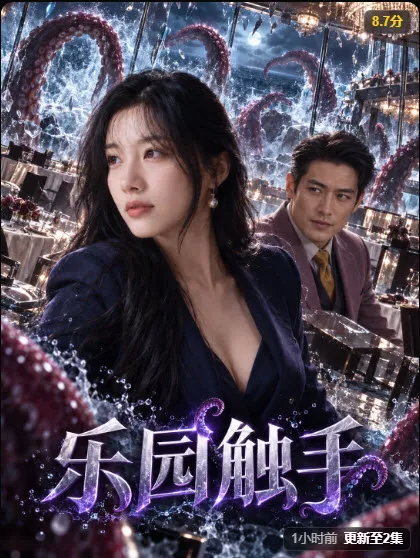 黄火短剧科幻奇幻短剧《乐园触手》冒险题材海报